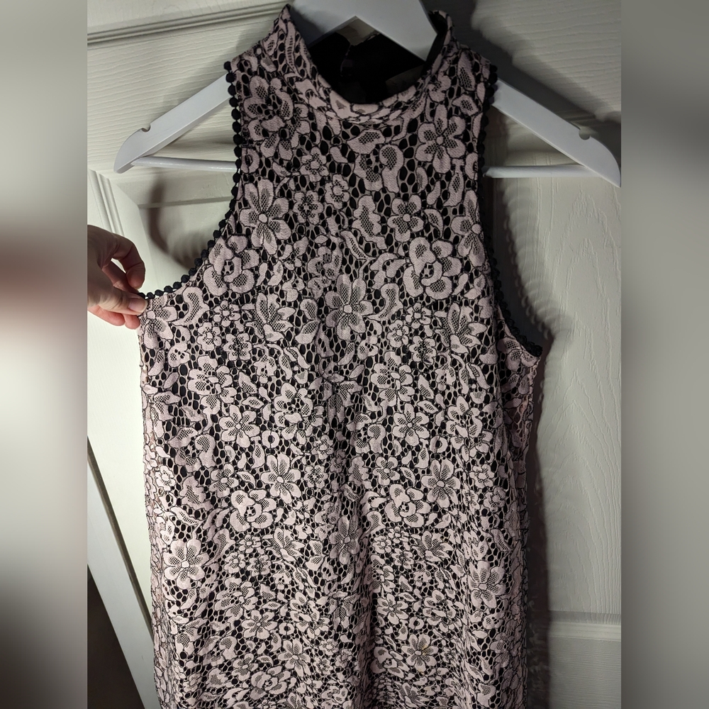 Altar'd State black Mini dress with pink lace overlay sleeveless size small - Picture 7 of 9